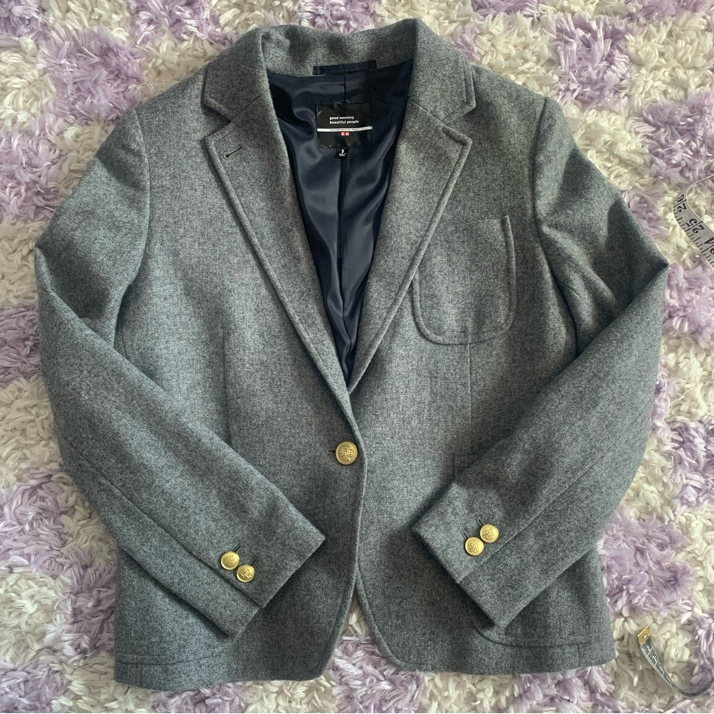 Uniqlo x good morning beautiful people 100% wool schoolboy grey blazer s xs